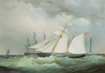 Schoner vor dem Eddystone-Leuchtturm